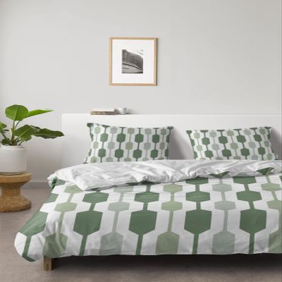 4 Piece Full Mid Century Breathable Comforter Covers Ultra Soft Bed Sheet with Decoretive 2 Pillow Shams Bedding Collection Sets Abstract Saga Green Stripe
