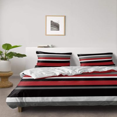 Abstract Red Grey White Black Stripe 4 Piece California King Aesthetic Breathable Comforter Covers Ultra Soft Bed Sheet with Decoretive 2 Pillow Shams Bedding Collection Sets