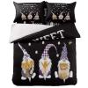 4 Piece California King Spring Flower and Cute Gnome Sweet Bee Breathable Comforter Covers Ultra Soft Bed Sheet with Decoretive 2 Pillow Shams Bedding Collection Sets Black view 2