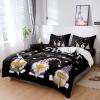 4 Piece California King Spring Flower and Cute Gnome Sweet Bee Breathable Comforter Covers Ultra Soft Bed Sheet with Decoretive 2 Pillow Shams Bedding Collection Sets Black view 3