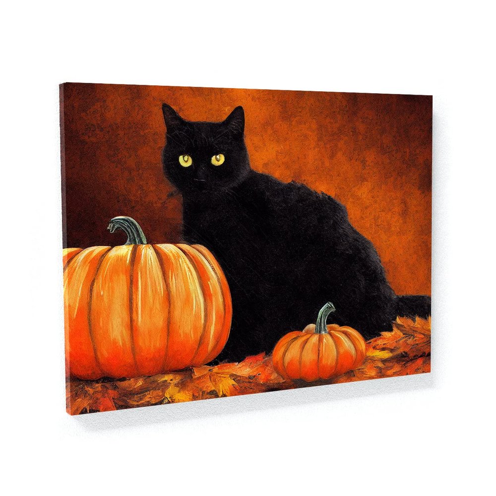Sense Canvas Black Cat Pumpkin 5 Canvas Art - Home Decor Wall Art Print Poster Painting Large 40x30 / 1.5"