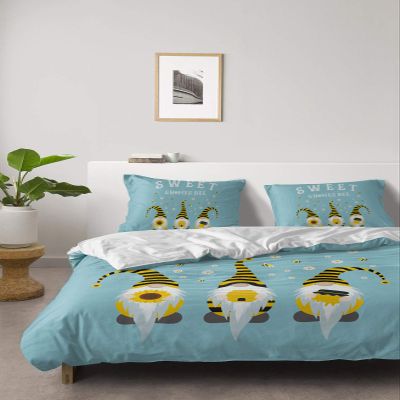 4 Piece California King Farmhouse Gnomes Bee with Spring Sunflowers Breathable Comforter Covers Ultra Soft Bed Sheet with Decoretive 2 Pillow Shams Bedding Collection Sets White Daisy on Teal
