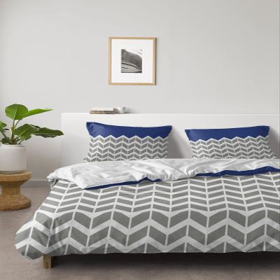 4 Piece California King Modern Chevron Striped Breathable Comforter Covers Ultra Soft Bed Sheet with Decoretive 2 Pillow Shams Bedding Collection Sets Grey White Zig Zag Herringbone