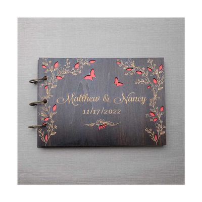 BAN.P Rustic Guest Book Engraved Wooden Guest Book Wedding Wishes Wedding Album Gift for Couple Wedding Favors Scrapbook (Color : Style 1, Size : A4(100sheets))