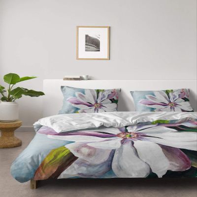 4 Piece California King Watercolor Magnolia Flower Breathable Comforter Covers Ultra Soft Bed Sheet with Decoretive 2 Pillow Shams Bedding Collection Sets Aesthetic Blossoms Farm Floral