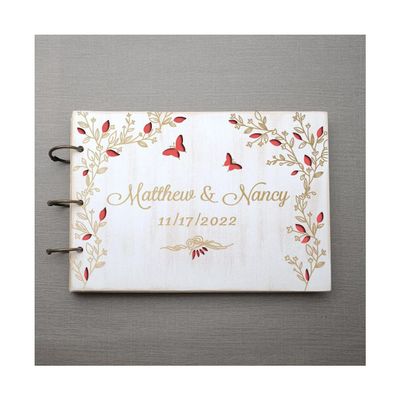 BAN.P Rustic Guest Book Engraved Wooden Guest Book Wedding Wishes Wedding Album Gift for Couple Wedding Favors Scrapbook (Color : Style 2, Size : A5(100sheets))
