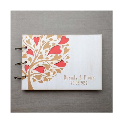 BAN.P Rustic Guest Book Engraved Wooden Guest Book Wedding Wishes Wedding Album Gift for Couple Wedding Favors Scrapbook (Color : Style 6, Size : A4(80sheets))