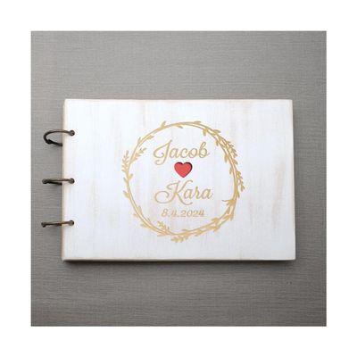 BAN.P Rustic Guest Book Engraved Wooden Guest Book Wedding Wishes Wedding Album Gift for Couple Wedding Favors Scrapbook (Color : Style 4, Size : A4(100sheets))