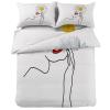 4 Piece California King Aesthetic Black Line Women White Daisy Flower Red Lips Breathable Comforter Covers Ultra Soft Bed Sheet with Decoretive 2 Pillow Shams Bedding Collection Sets Sexy Girl view 2