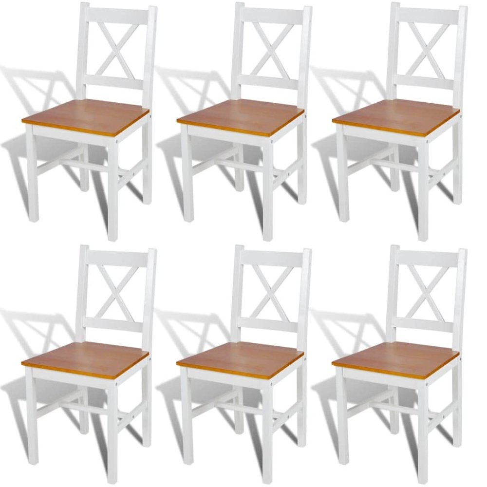 GOLINPEILO Wooden Dining Chairs Set of 6, Dining Chairs, Kitchen Chairs Classic Side Chair for Restaurant, Pine Wood Side Chairs for Dining Room, Kitchen, 16.3" x 17.9" x 33.9",White and Beige