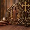 BGCOPPER St. Benedict's Exorcism Medal Solid Wood Carving, Christian Exorcism Plaque Personalized Religious Wall Decor Gift (16 * 10.5 * 1inches, outline in gold) view 2