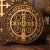BGCOPPER St. Benedict's Exorcism Medal Solid Wood Carving, Christian Exorcism Plaque Personalized Religious Wall Decor Gift (16 * 10.5 * 1inches, outline in gold) view 3