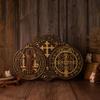 BGCOPPER St. Benedict's Exorcism Medal Solid Wood Carving, Christian Exorcism Plaque Personalized Religious Wall Decor Gift (16 * 10.5 * 1inches, outline in gold) view 4