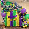 116 Pcs Mardi Gras Decorations - 2Pack Mardi Gras Tinsel Foil Fringe Curtains with Big Aluminum Mask Balloons Green Purple Yellow Mardi Gras Balloons for Mardi Gras Party Carnival Decoration view 1