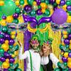 116 Pcs Mardi Gras Decorations - 2Pack Mardi Gras Tinsel Foil Fringe Curtains with Big Aluminum Mask Balloons Green Purple Yellow Mardi Gras Balloons for Mardi Gras Party Carnival Decoration view 3