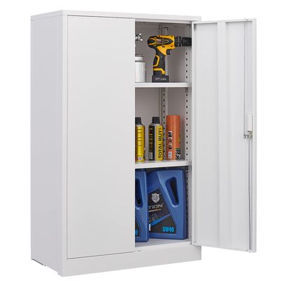 CNANXU Metal Garage Storage Cabinet - 42" Locking Metal Storage Cabinet with 2 Doors and Adjustable Shelves & Locking Doors - Garage Cabinets for Tool Storage (White)