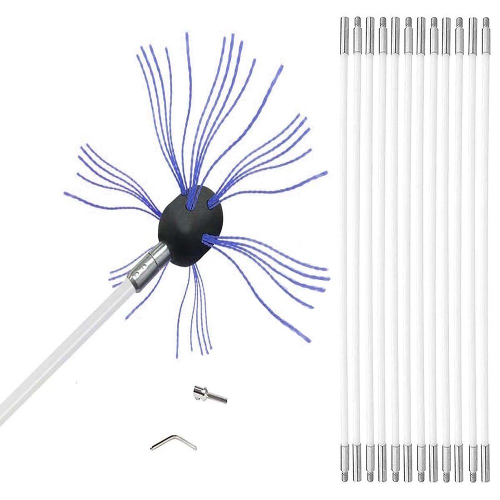 chimney sweep kit Chimney Sweep Kit, Chimney Cleaning Brush Tool Kit Rotary Drill Drive With 8/10/12 Nylon Flexible Rods Snap Locking 45 Degree Angle For Fireplace Flue ( Color : Blue , Size : 12 m )