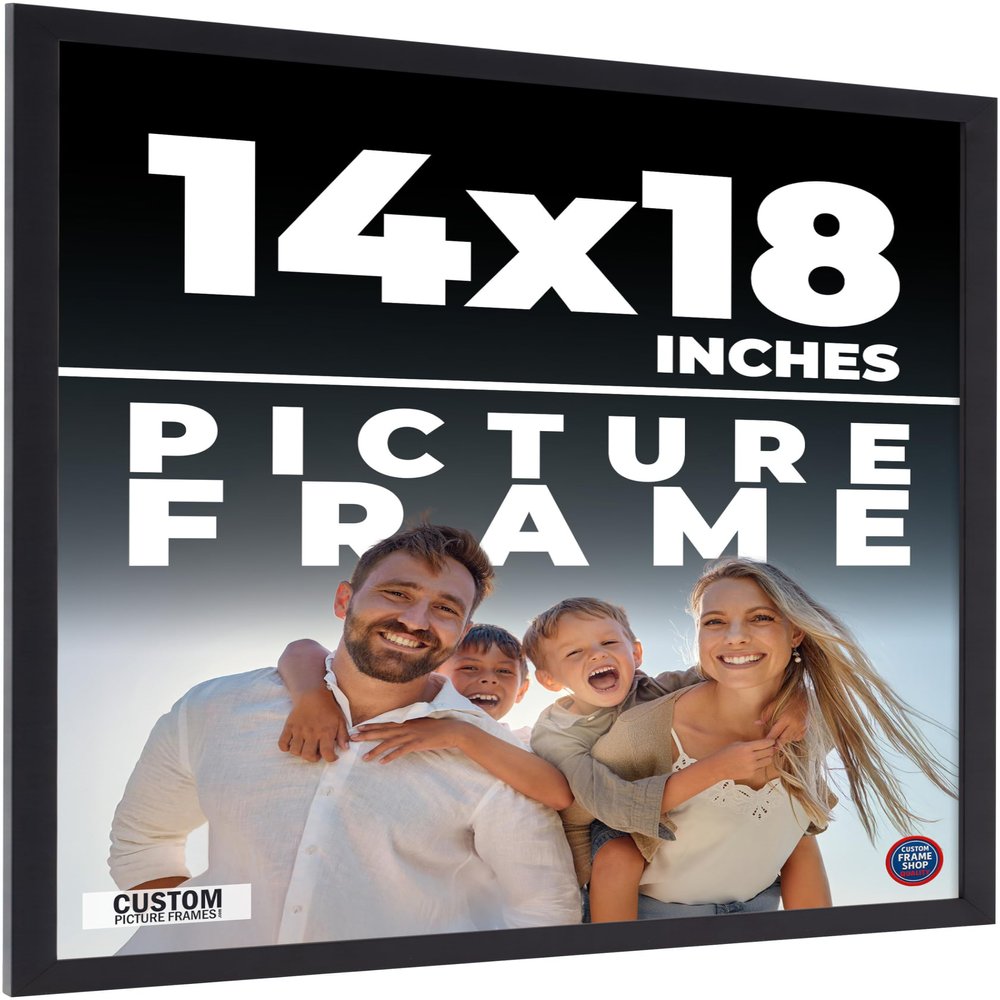 14x18 Frame Black Real Wood Picture Frame Width 0.75 Inches | Interior Frame Depth 0.5 Inches | Noir Classique Mid Century Photo Frame Complete with UV Acrylic, Foam Board Backing & Hanging Hardware