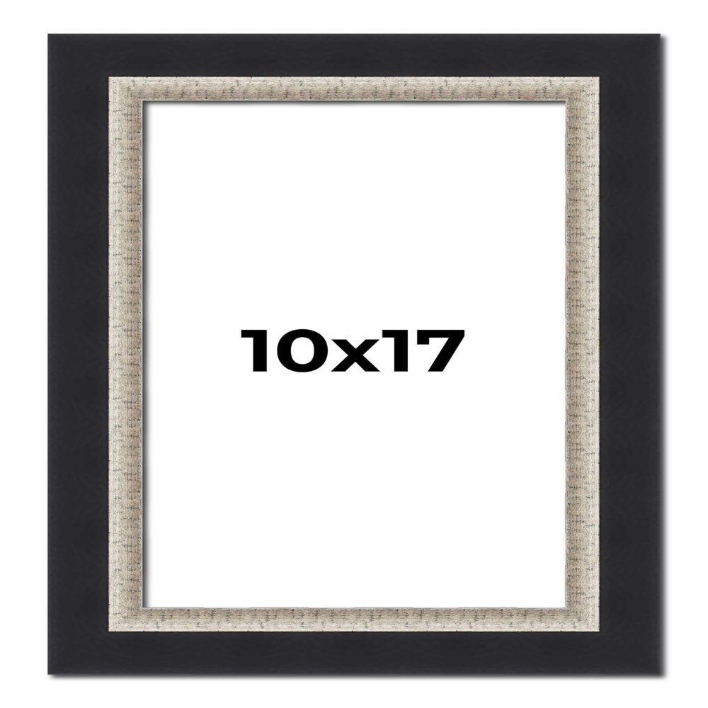 10x17 Frame Black Real Wood Picture Frame Width 2.25 Inches | Interior Frame Depth 0.5 Inches | Bridger Silver Traditional Photo Frame Complete with UV Acrylic, Foam Board Backing & Hanging Hardware