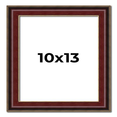 10x13 Frame Mahogany Brown with Gold Trim | Solid Wood Picture Frame Width 1.5 Inches | Interior Depth 0.5 Inches | Charles Executive Frame with UV Acrylic, Foam Board Backing & Hanging Hardware