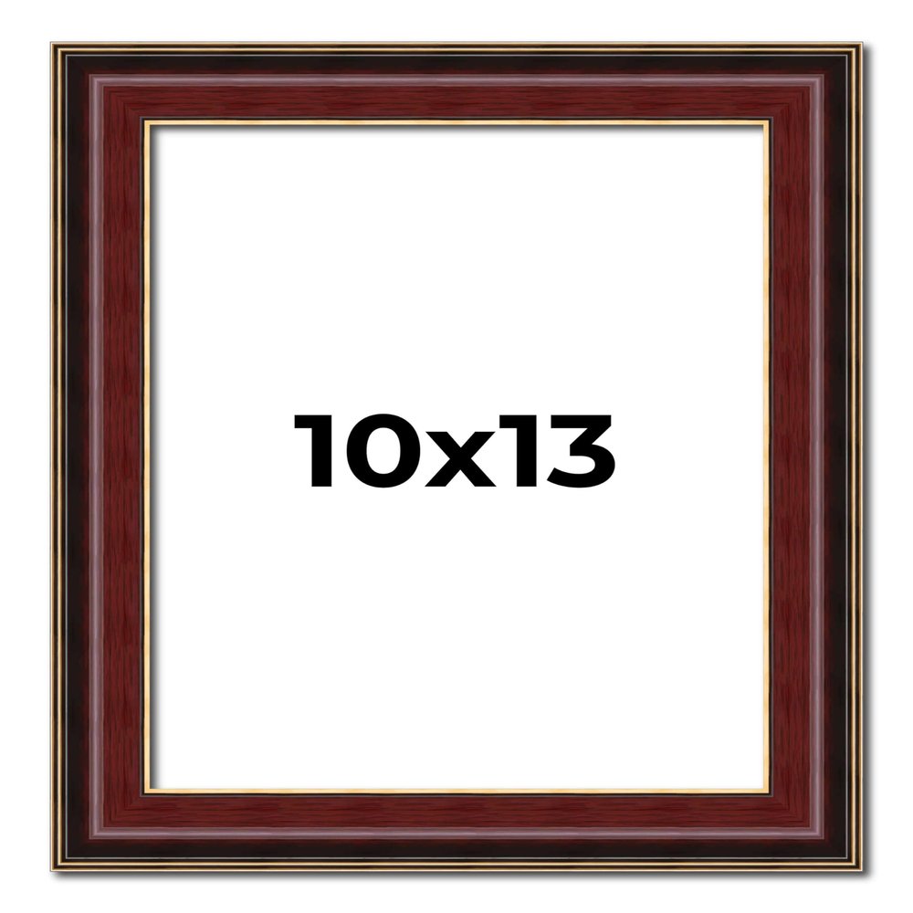 10x13 Frame Mahogany Brown with Gold Trim | Solid Wood Picture Frame Width 1.5 Inches | Interior Depth 0.5 Inches | Charles Executive Frame with UV Acrylic, Foam Board Backing & Hanging Hardware