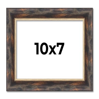 10x7 Frame Dark Brown Oak with Gold Fillet Solid Wood Picture Frame | 1.5 Inch Moulding Width | Garrett Modern Photo Frame Complete with UV Acrylic, Foam Board Backing & Hanging Hardware