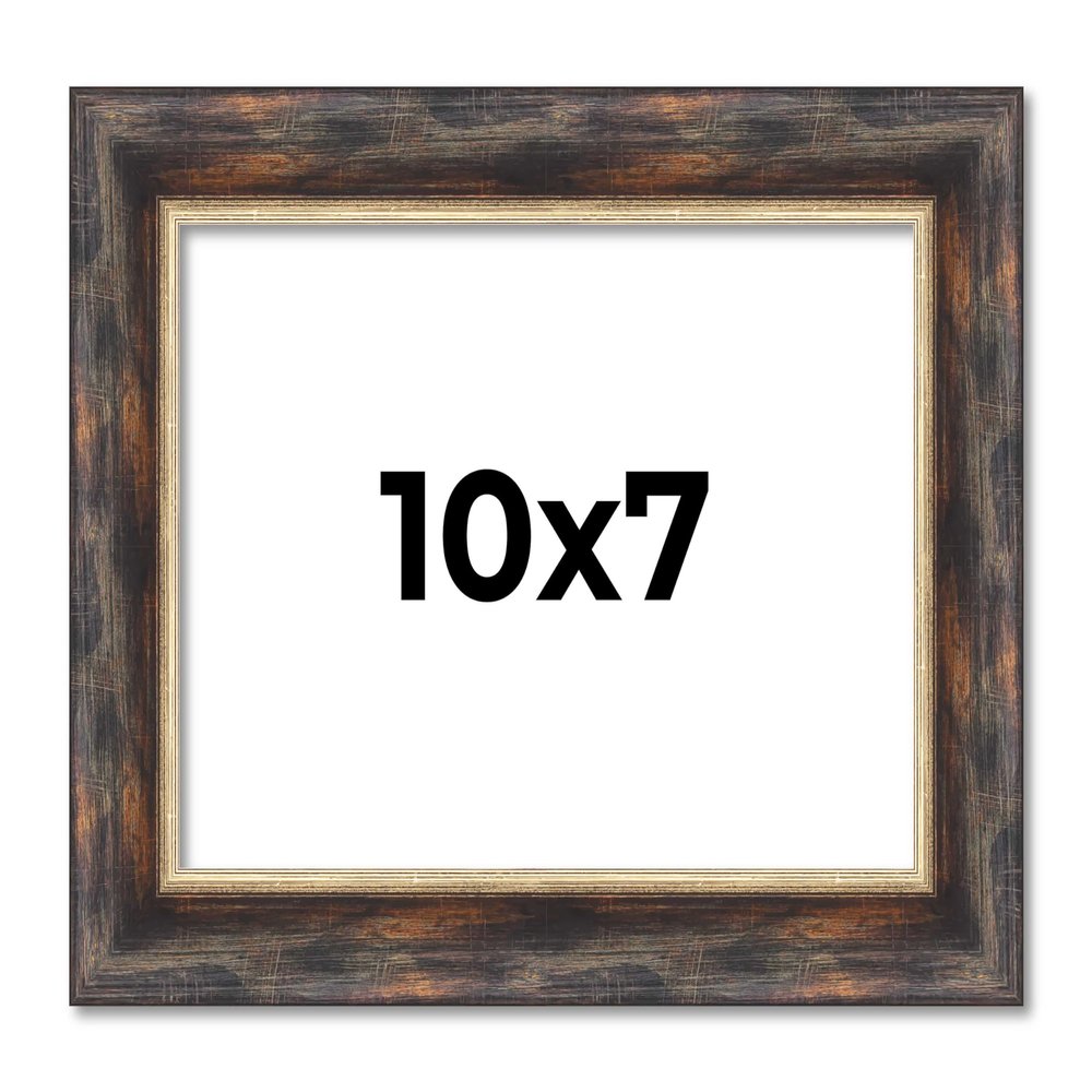 10x7 Frame Dark Brown Oak with Gold Fillet Solid Wood Picture Frame | 1.5 Inch Moulding Width | Garrett Modern Photo Frame Complete with UV Acrylic, Foam Board Backing & Hanging Hardware