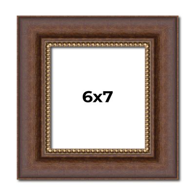6x7 Frame Brown Beaded Copper Solid Wood Picture Frame Width 2 Inches | Interior Frame Depth 0.5 Inches | Marron Photo Frame | Complete with UV Acrylic, Foam Board Backing & Hanging Hardware
