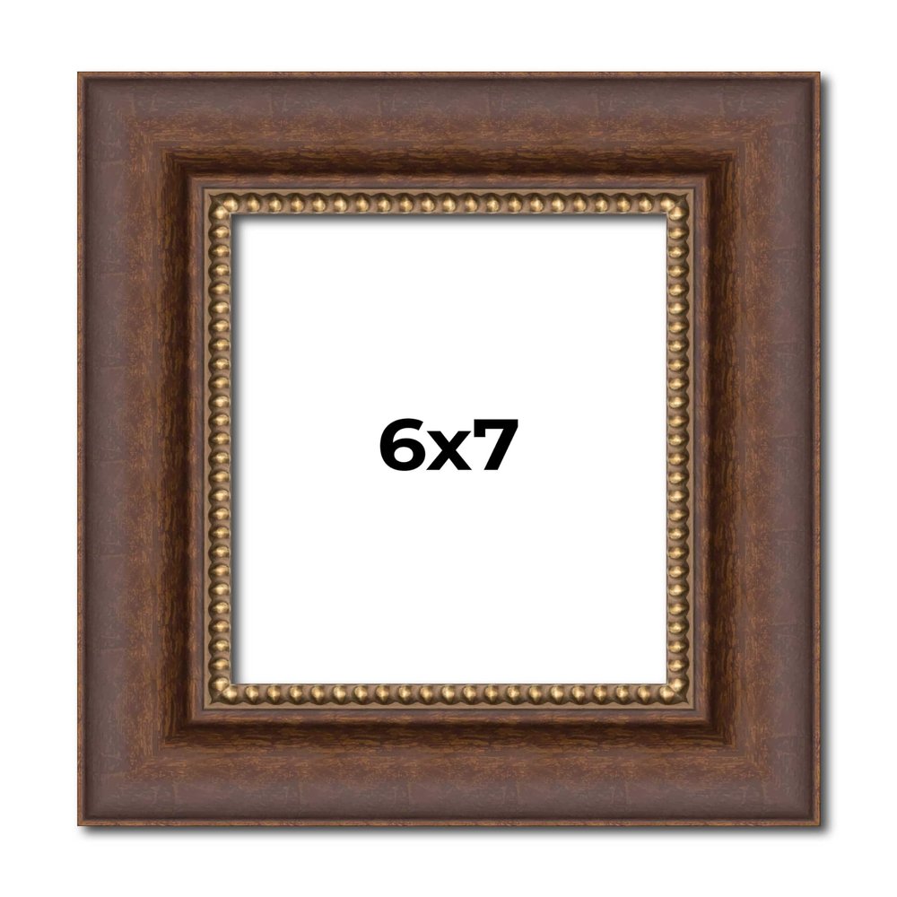 6x7 Frame Brown Beaded Copper Solid Wood Picture Frame Width 2 Inches | Interior Frame Depth 0.5 Inches | Marron Photo Frame | Complete with UV Acrylic, Foam Board Backing & Hanging Hardware