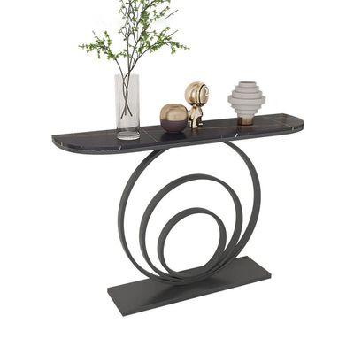 KWOKING Glam Console Accent Table Semi-Circular 3 Circles Base Console Table Side Table Against The Wall Ultra-Narrow Entry Door Porch Table Black Base Black Top 47" L x 12" W x 31" H
