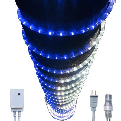 Russell Decor 200ft White Blue LED Rope Lights with 4-Level Dimmable Controller Outdoor Decorative Lighting for Christmas Winter Snow Wedding Party Theme