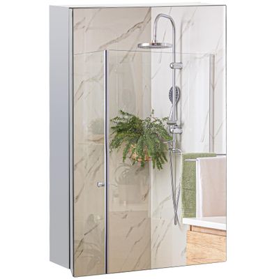 kleankin Wall-Mounted Medicine Cabinet with Mirror, Bathroom Mirror Cabinet Wall Mounted with Hinged Door, Storage Shelves for Living Room and Laundry Room, 15" x 24", Silver