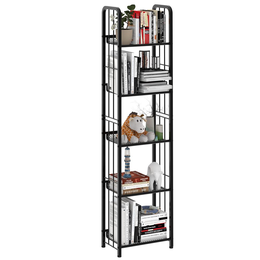 Azheruol Bookshelf Storage Shelf Bookcase Freestanding Storage Stand for Living Room, Bedroom, Kitchen Rust Resistance Easy Assembly Free Combination Multi-Functional Organizer (5 Tiers, Black)
