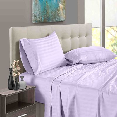 1000 Thread Count 100% Long Staple Egyptian Cotton Soft Combed, 4 Piece Sheets Set, Smooth & Soft Sateen Weave, Luxury Hotel Collection Bedding, Deep Pocket Fitted (Twin XL, Lilac Stripe)