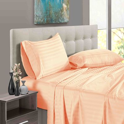 1000 Thread Count 100% Long Staple Egyptian Cotton Soft Combed, 4 Piece Sheets Set, Smooth & Soft Sateen Weave, Luxury Hotel Collection Bedding, Deep Pocket Fitted (Full, Peach Stripe)