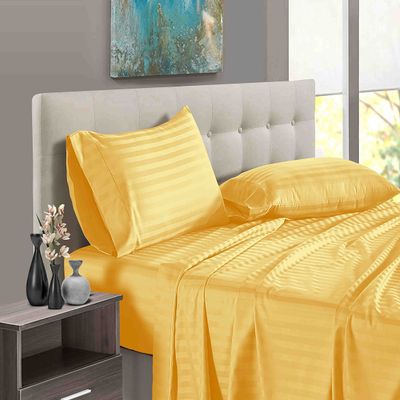 1000 Thread Count 100% Long Staple Egyptian Cotton Soft Combed, 4 Piece Sheets Set, Smooth & Soft Sateen Weave, Luxury Hotel Collection Bedding, Deep Pocket Fitted (Short Queen, Gold Stripe)