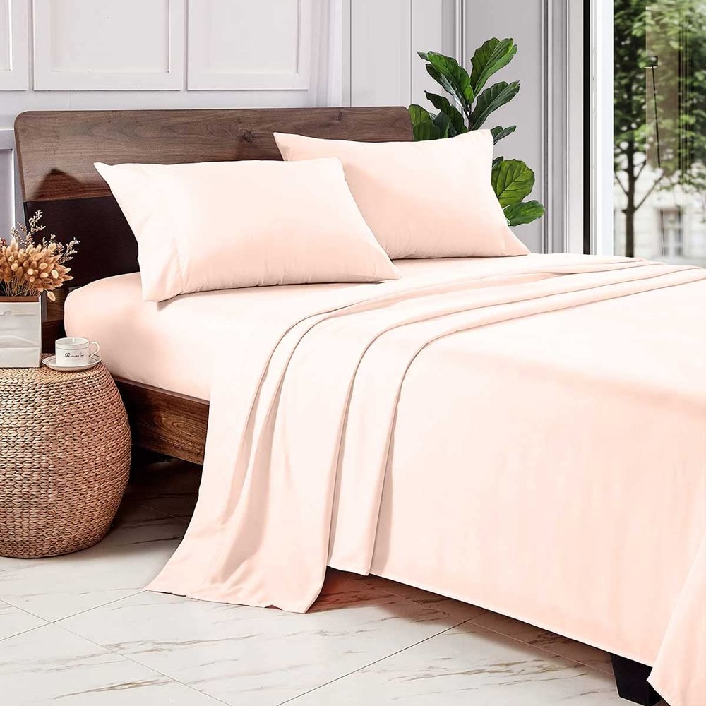 1000 Thread Count 100% Long Staple Egyptian Cotton Soft Combed, 4 Piece Sheets Set, Smooth & Soft Sateen Weave, Luxury Hotel Collection Bedding, Deep Pocket Fitted (Twin XL, Blush Solid)