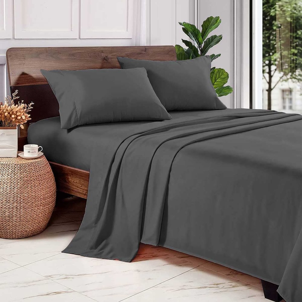 1000 Thread Count 100% Long Staple Egyptian Cotton Soft Combed, 4 Piece Sheets Set, Smooth & Soft Sateen Weave, Luxury Hotel Collection Bedding, Deep Pocket Fitted (Full, Dark Grey Solid)