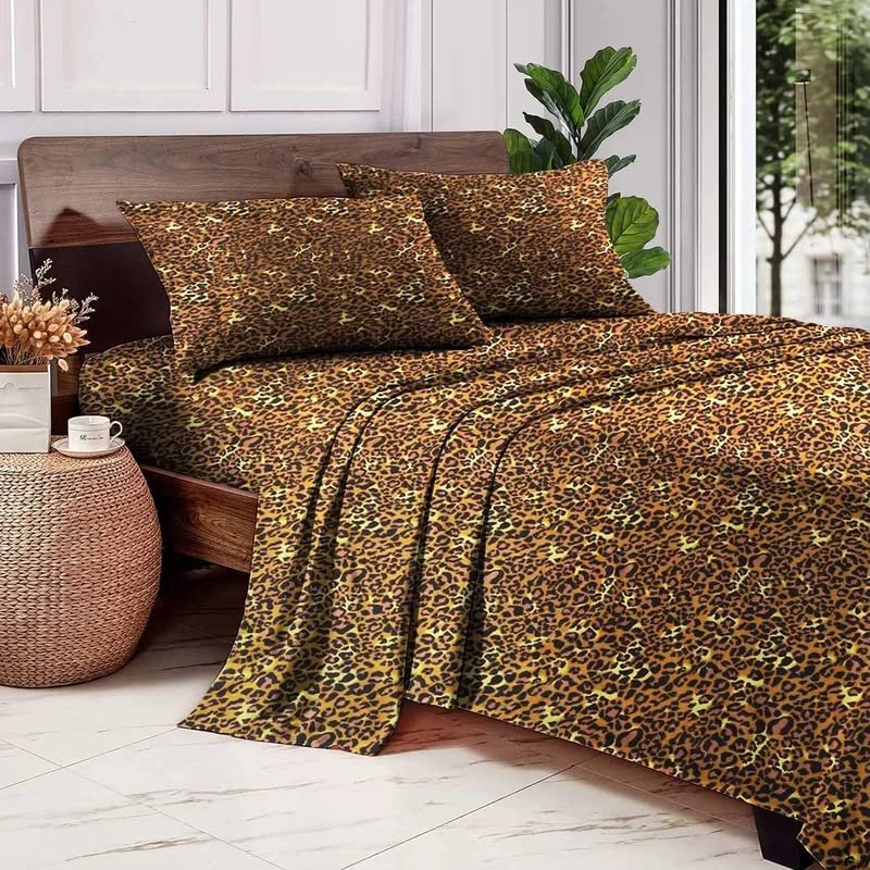 1000 Thread Count 100% Long Staple Egyptian Cotton Soft Combed, 4 Piece Sheets Set, Smooth & Soft Sateen Weave, Luxury Hotel Collection Bedding, Deep Pocket Fitted (Full, Leopard Print)