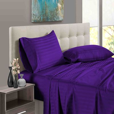 1000 Thread Count 100% Long Staple Egyptian Cotton Soft Combed, 4 Piece Sheets Set, Smooth & Soft Sateen Weave, Luxury Hotel Collection Bedding, Deep Pocket Fitted (Twin XL, Purple Stripe)