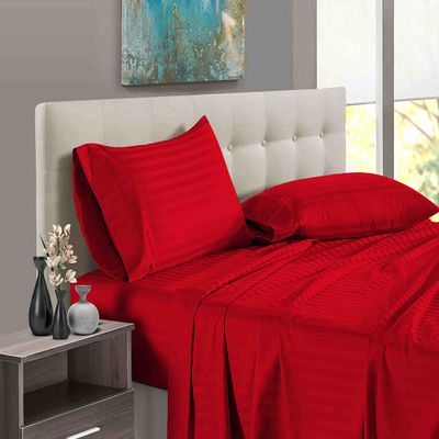1000 Thread Count 100% Long Staple Egyptian Cotton Soft Combed, 4 Piece Sheets Set, Smooth & Soft Sateen Weave, Luxury Hotel Collection Bedding, Deep Pocket Fitted (Twin XL, Blood Red Stripe)