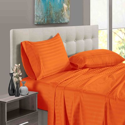 1000 Thread Count 100% Egyptian Cotton Pillow Cases, King Pillowcase Set of 2 Long-Staple Pillow Cover for Sleeping Soft & Silky Sateen Weave Hotel Pillowcases (Orange Stripe)