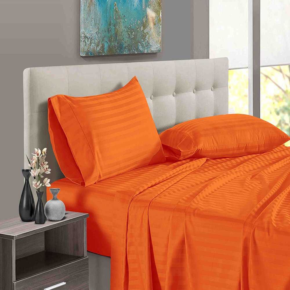 1000 Thread Count 100% Egyptian Cotton Pillow Cases, King Pillowcase Set of 2 Long-Staple Pillow Cover for Sleeping Soft & Silky Sateen Weave Hotel Pillowcases (Orange Stripe)