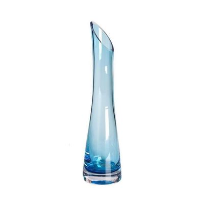 Hand-Made Blown Glass Bud Vase, Clear Small Vases for Flowers, Decorative Floral Vase Centerpiece for Wedding Living Room Office Table Home Decorations (Oblique Mouth-Blue)