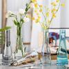 Hand-Made Blown Glass Bud Vase, Clear Small Vases for Flowers, Decorative Floral Vase Centerpiece for Wedding Living Room Office Table Home Decorations (Oblique Mouth-Blue) view 3