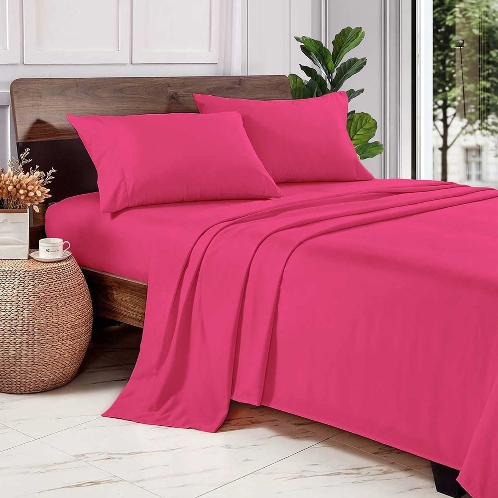 1000 Thread Count 100% Long Staple Egyptian Cotton Soft Combed, 4 Piece Sheets Set, Smooth & Soft Sateen Weave, Luxury Hotel Collection Bedding, Deep Pocket Fitted (Full XL, Hot Pink Solid)