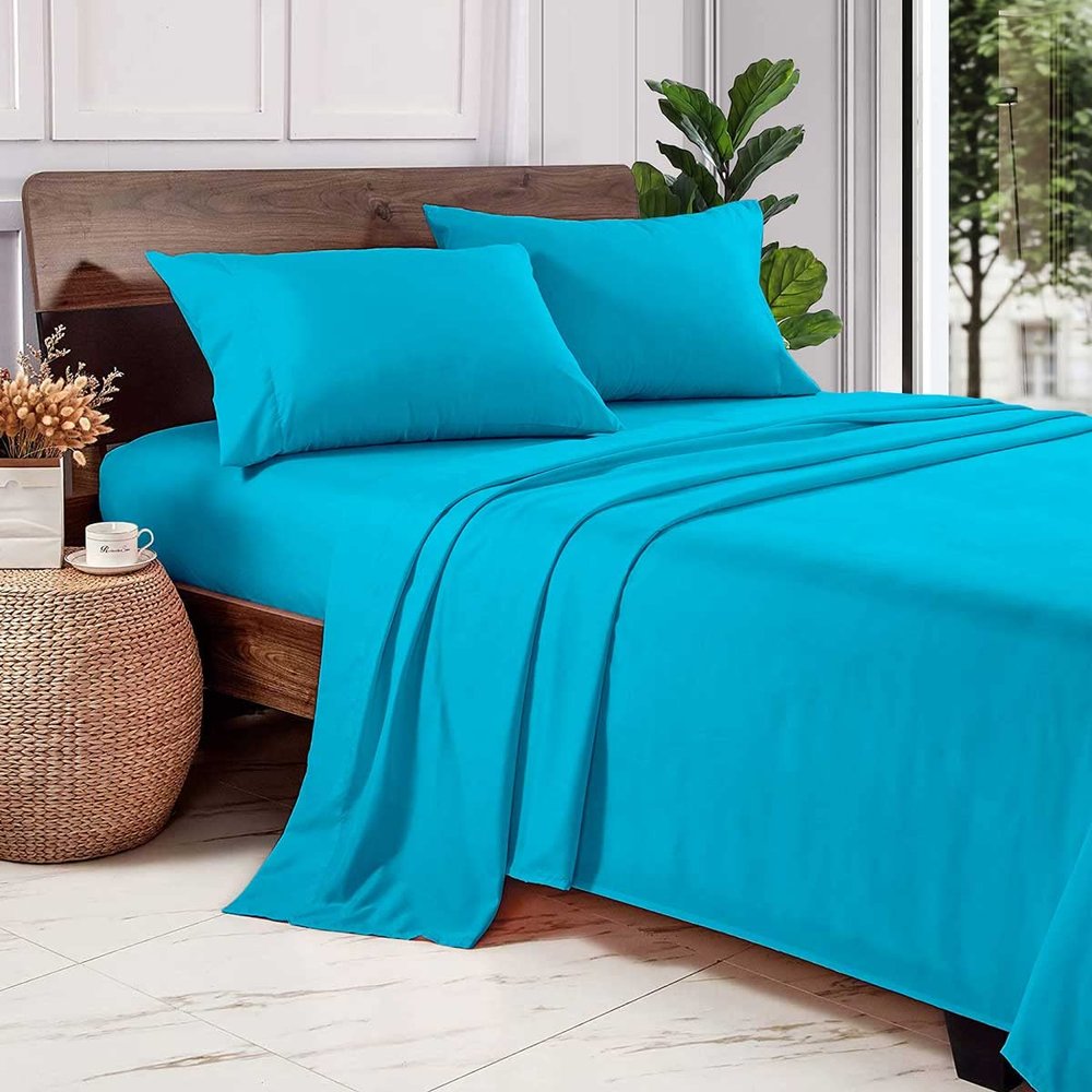 1000 Thread Count 100% Long Staple Egyptian Cotton Soft Combed, 4 Piece Sheets Set, Smooth & Soft Sateen Weave, Luxury Hotel Collection Bedding, Deep Pocket Fitted (Full, Turquoise Solid)