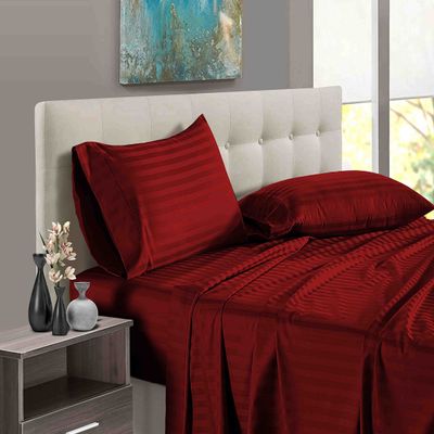1000 Thread Count 100% Long Staple Egyptian Cotton Soft Combed, 4 Piece Sheets Set, Smooth & Soft Sateen Weave, Luxury Hotel Collection Bedding, Deep Pocket Fitted (Twin XL, Burgundy Stripe)