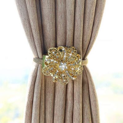 1 Pair Magnetic Curtain Tie Backs, Decorative Crystal Curtain Holdbacks for Bed Canopy Curtains,Bedroom, Living Room, Office (Gold, 1 Pair-Magentic Buckle)