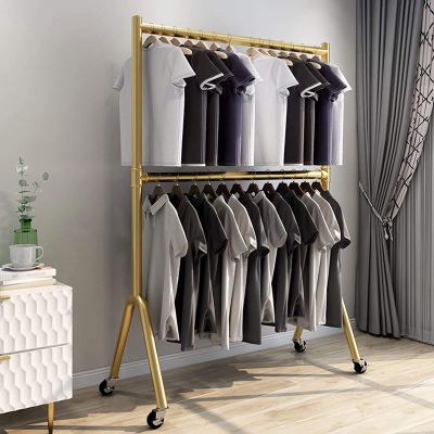 2-Layer Floor-Standing Movable Garment Rack, Multifunctional Household Storage Organizer Shelves, Space Saver